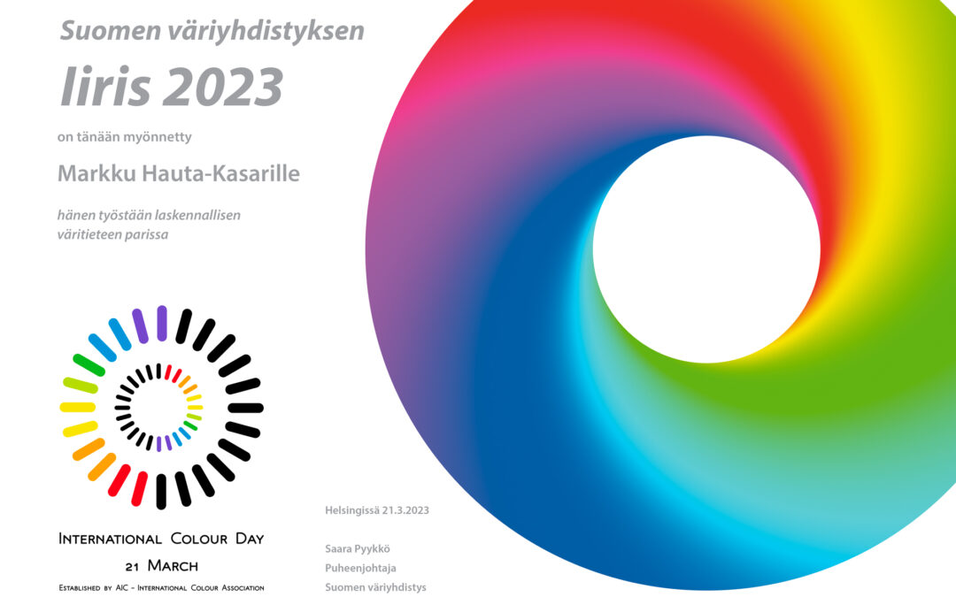 THE FINNISH COLOUR ASSOCIATION’S IIRIS PRIZE 2023 IS AWARDED TO MARKKU HUTA-KASARI